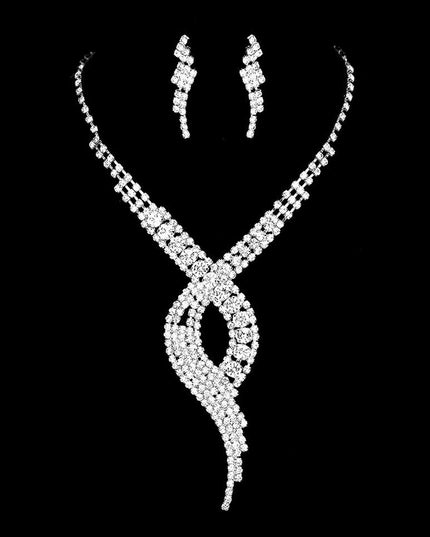 Bridal Wedding Jewelry Set Crystal Rhinestone Stylish Necklace Silver Clear J264