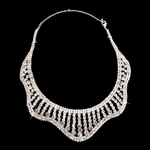 Bridal Wedding Jewelry Set Crystal Rhinestones Wavy Curl Bib Necklace Silver