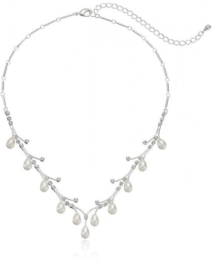 Bridal Wedding Jewelry Set Crystal Rhinestone Pear Dangle Pearls Link Necklace