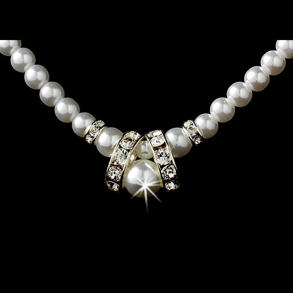Bridal Wedding Jewelry Set Beautiful Single Strand Pearls Chic Necklace Silver