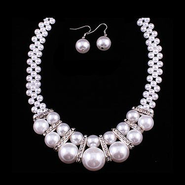 Bridal Wedding Jewelry Crystal Rhinestone Gorgeous Pearl Necklace J523 Silver