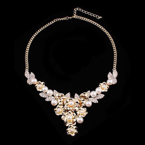 Bridal Wedding Jewelry Crystal Rhinestone Sparkling Bouquet Necklace J524 Gold
