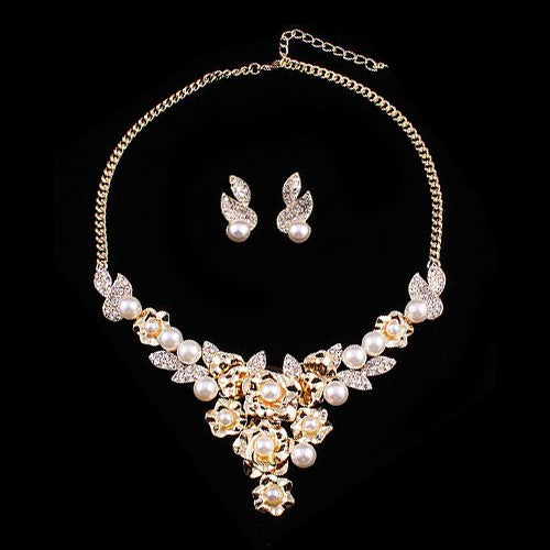 Bridal Wedding Jewelry Crystal Rhinestone Sparkling Bouquet Necklace J524 Gold