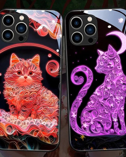 Mythical Cats LED Light Glowing Phone Case Cover for iPhone 15 14 13 12 11 X Xs Xr Mini Pro Max Plus Cover