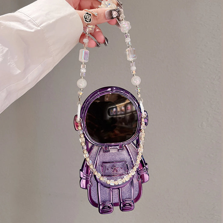 Chic Luxury 3D Astronaut Makeup Mirror Lens Cover Phone Case iPhone 15 14 13 Pro Max