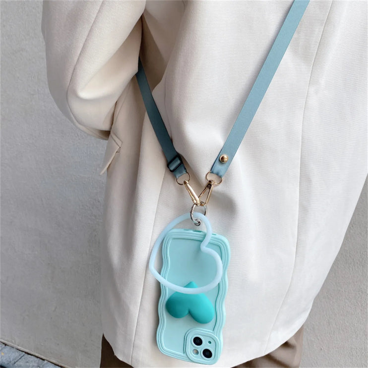 Sweet Lovely 3D Heart Crossbody Lanyard Strap Phone Case For iPhone 15 14 13 12 11 Pro Max X XS XR