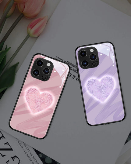 Lovely Rose Heart LED Light Glowing Phone Case Cover for iPhone 15 14 13 12 11 X Xs Xr Mini Pro Max Plus