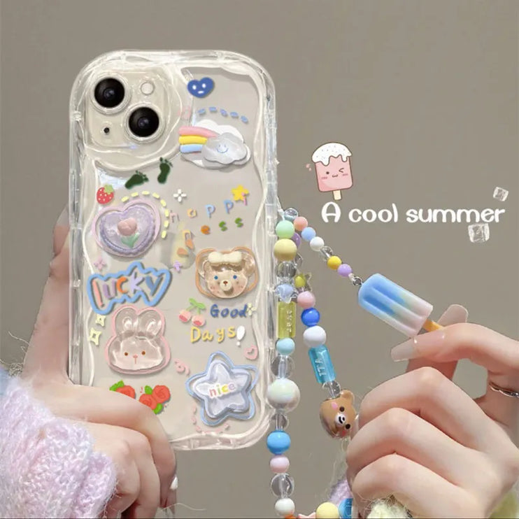 Fun Cute 3D Bear Beaded Charm Phone Case Cover For iPhone 15 14 13 12 11 Pro Max Plus