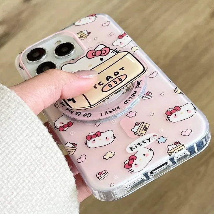 Cute Sanrio Hello Kitty Magnetic Bracket MagSafe Wireless Charge Phone Case For iPhone 15 14 12 Pro Max