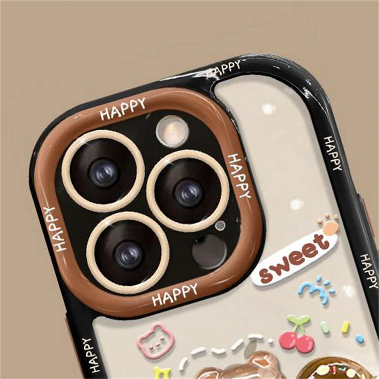 Cute 3D Bear Coffee Sweet Charms Beaded Wristlet Phone Case Cover for iPhone 15 14 13 12 11 Pro Max Plus