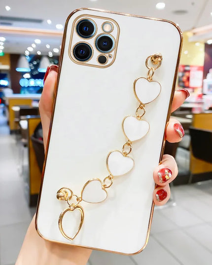 Fashion Luxury Love Heart Chain Design Phone Case Cover For iPhone 15 14 13 12 Pro Max Plus