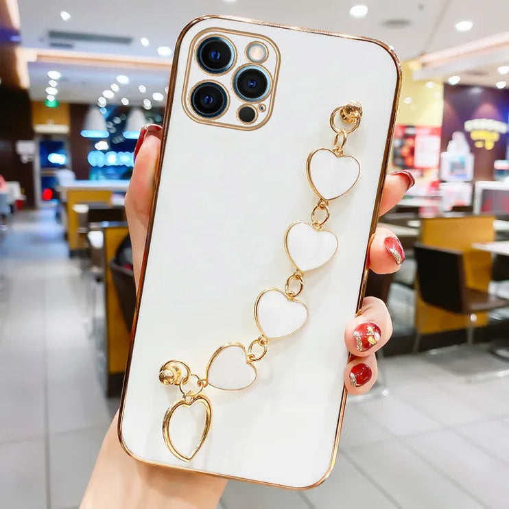 Fashion Luxury Love Heart Chain Design Phone Case Cover For iPhone 15 14 13 12 Pro Max Plus
