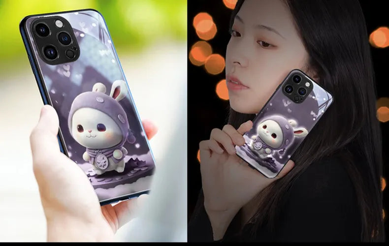 Cute Bunny LED Light Glowing Phone Case Cover for iPhone 15 14 13 12 11 X Xs Xr Mini Pro Max Plus