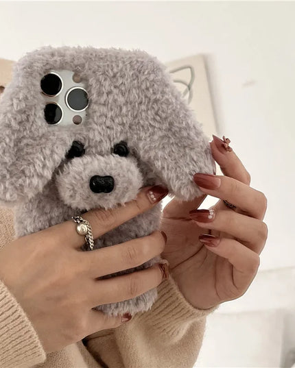 Cute 3D Teddy Dog Soft Fluffy Phone Phone Case Cover For iPhone 15 14 13 12 11 Pro Max Mini X XS XR 8 7 6 SE