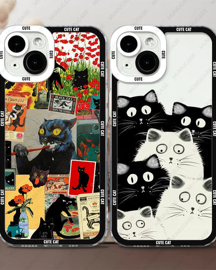 Cute Cat Lovely Art Phone Case Cover for iPhone 15 14 13 Pro Max Plus