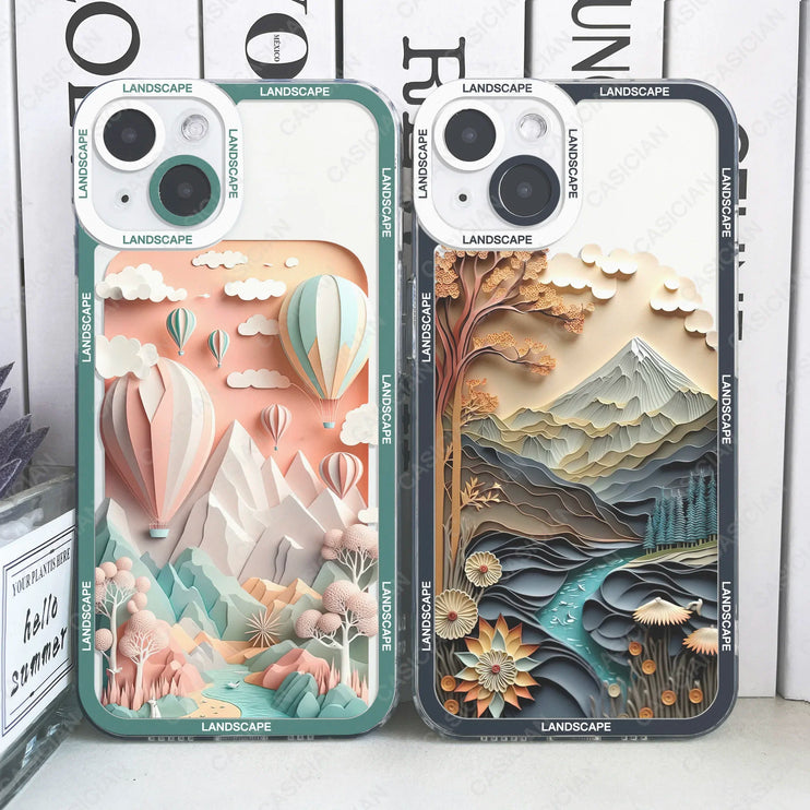 Beautiful Landscape Mountain Ballons Soft Phone Case Cover for iPhone 15 14 13 Pro Max Plus Mini