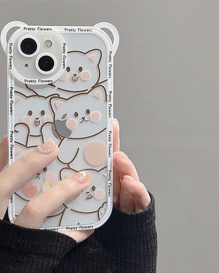 Cute Bear Cat Animal Design Strap Soft iPhone Protective Phone Case Cover
