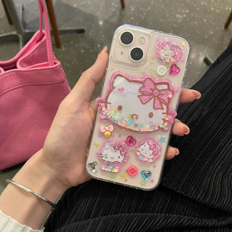 Cute Hello Kitty Sanrio Quicksand Phone Case Cover for iPhone 15 14 13 12 11 Pro Max Mini