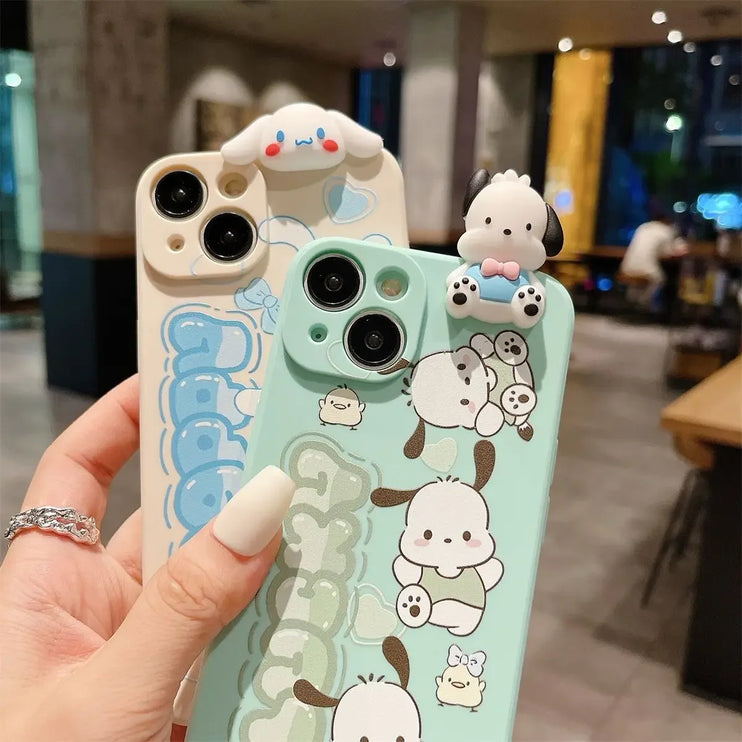 Cute Sanrio Cinnamoroll Pochacco Straps Phone Case Cover for iPhone 15 14 Pro Max Plus