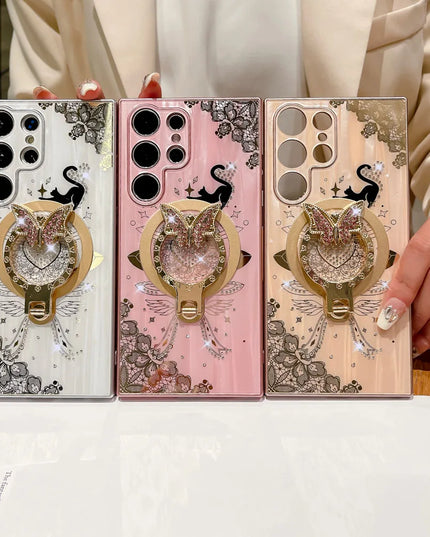 Glitter Sparkling MagSafe Magnetic Holder Stand Phone Case Cover For Samsung Galaxy S24 S23 Ultra S22 Plus A14