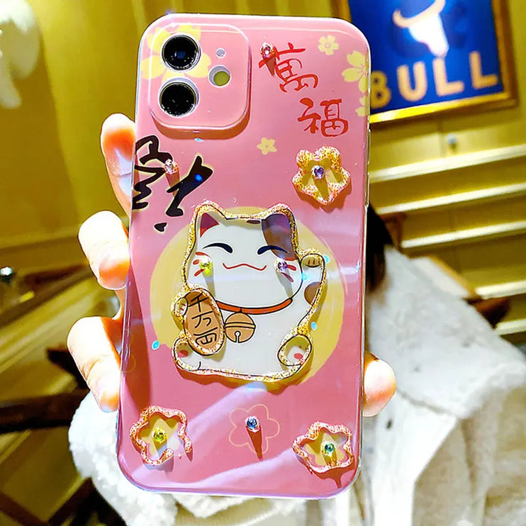 Cute Cartoon Lucky Cat Design Phone Case Cover For iPhone