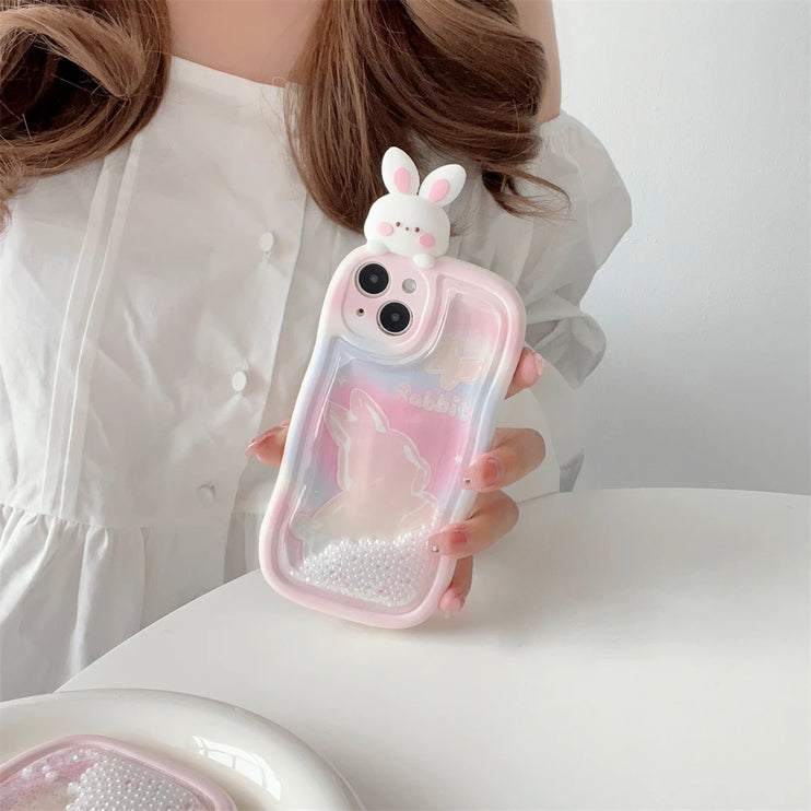 Cute Adorable 3D Bunny Glitter Quicksand Phone Case Cover For iPhone 15 14 13 12 11 Pro Max