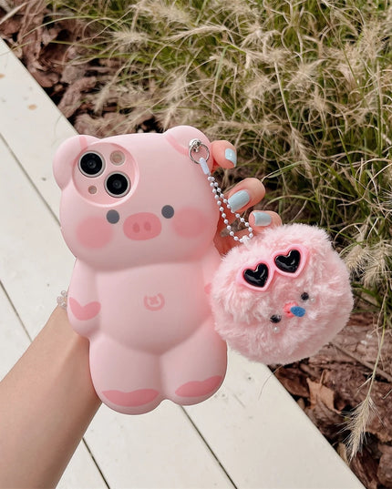 Cute Fun 3D Pink Pig Plush Toy Pendant Phone Case Cover For iPhone 15 14 13 12 11 Pro Max X
