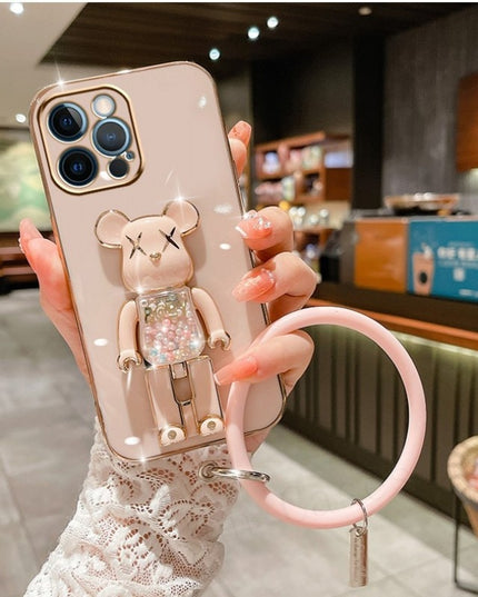 Cute Candy Bead Bear Holder with Wrist Ring Phone Cover Case For iPhone 14 13 Por Max Plus Mini