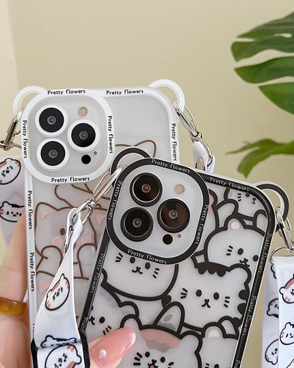 Cute Bear Cat Animal Design Strap Soft iPhone Protective Phone Case Cover