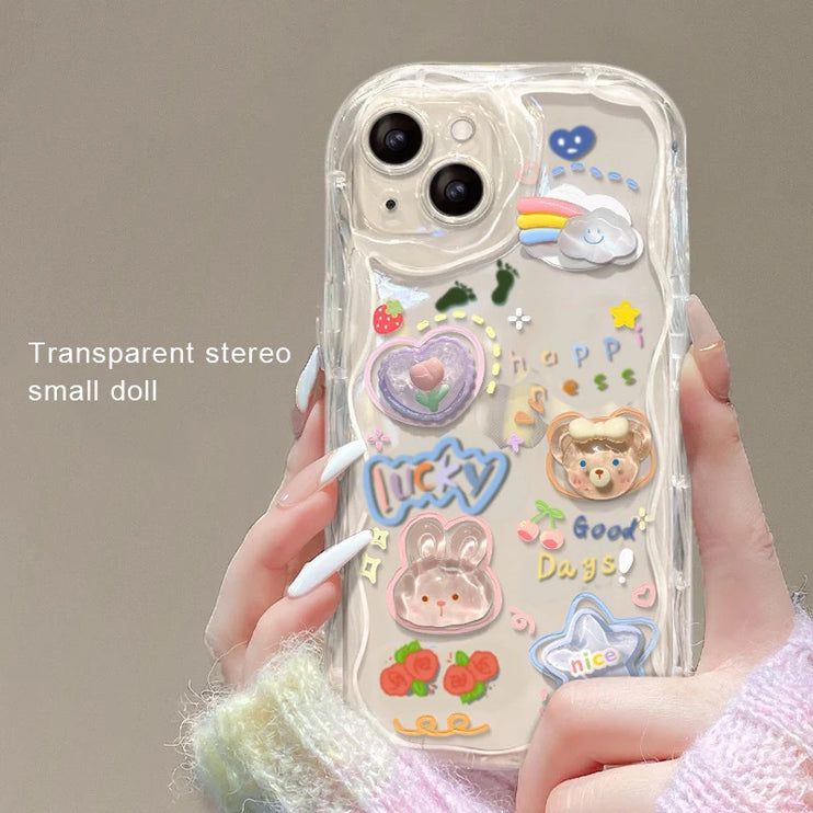 Fun Cute 3D Bear Beaded Charm Phone Case Cover For iPhone 15 14 13 12 11 Pro Max Plus