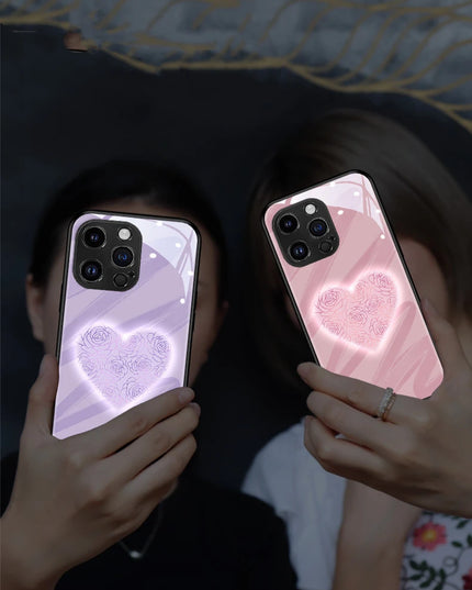 Lovely Rose Heart LED Light Glowing Phone Case Cover for iPhone 15 14 13 12 11 X Xs Xr Mini Pro Max Plus
