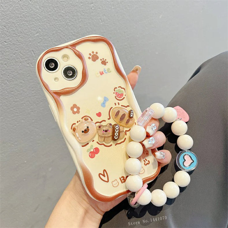 Cute Adorable Kuromi Rabbit Bear Wrist Strap Phone Case Cover For Samsung Galaxy S24 S23 S22 Ultra S21 FE