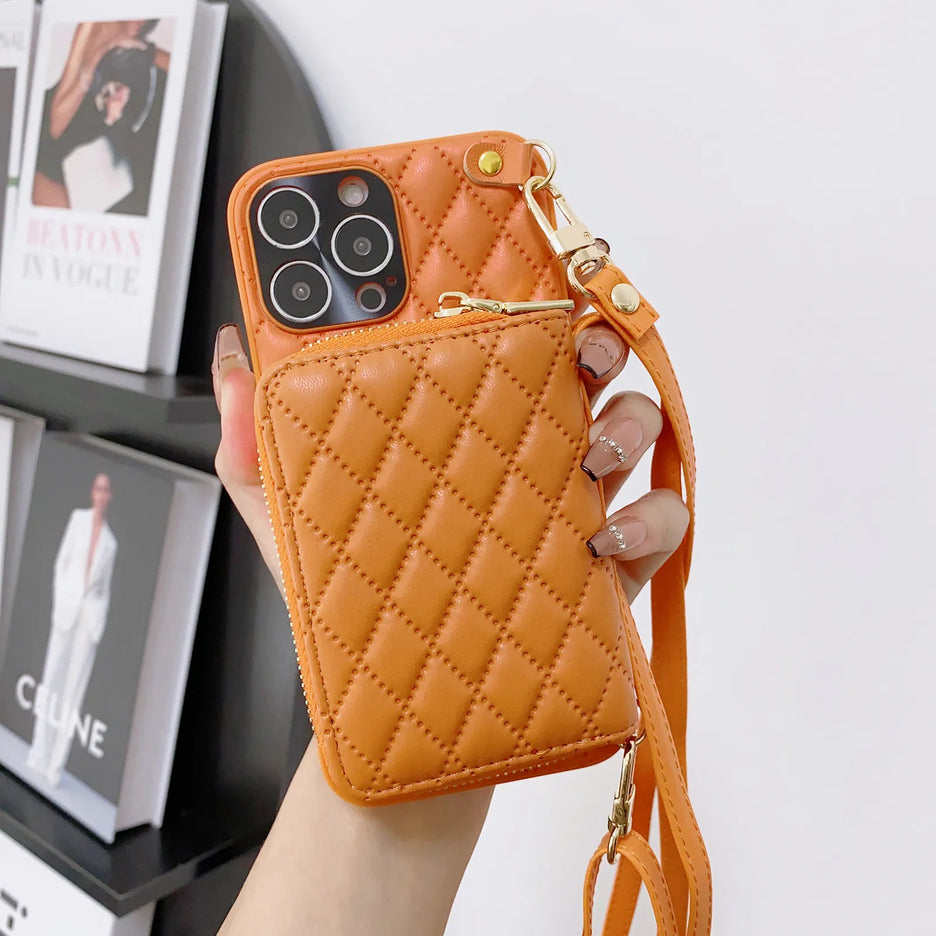 Chic Card Holder Crossbody Strap Leather Wallet Phone Case Cover For iPhone