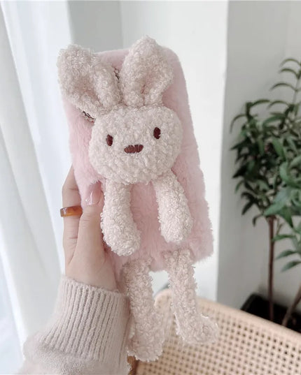 Adorable Cute Soft Teddy Bear Bunny Fluffy Phone Case Cover For iPhone 15 14 13 Pro 12 11 Pro Max 8 7 6S Plus SE