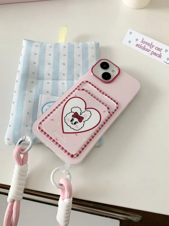 Cute Rabbit Bunny Heart Wallet Card Hand Strap Phone Case Cover For iPhone 15 14 13 12 11 Pro Max