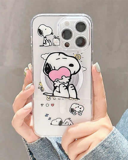 Cute Cartoon Snoopy MagSafe Holder Phone Case For iPhone 15 14 13 12 11 Pro Max Plus