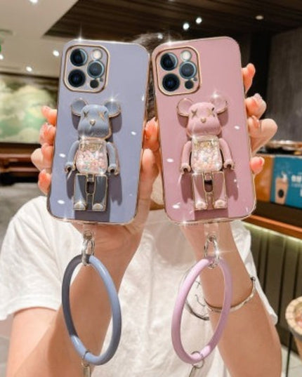 Cute Candy Bead Bear Holder with Wrist Ring Phone Cover Case For iPhone 14 13 Por Max Plus Mini