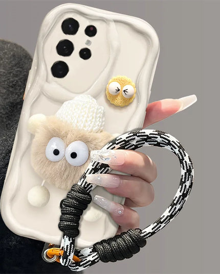 Cute Fun Plush Briquettes Wristlet Strap Phone Case Cover For Samsung  Galaxy S24 S23 Ultra S22 S21 Plus A54 A53