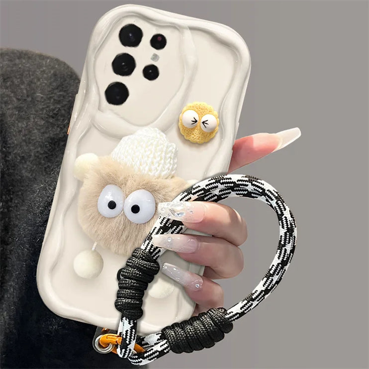 Cute Fun Plush Briquettes Wristlet Strap Phone Case Cover For Samsung  Galaxy S24 S23 Ultra S22 S21 Plus A54 A53