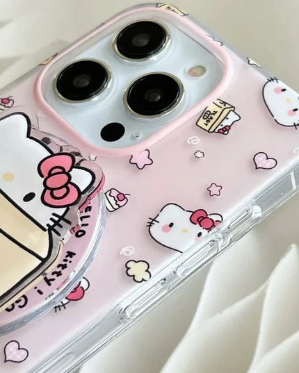 Cute Sanrio Hello Kitty Magnetic Bracket MagSafe Wireless Charge Phone Case For iPhone 15 14 12 Pro Max