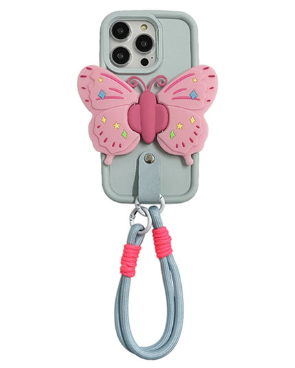 Cute Butterfly Design Lanyard Hand Strap Phone Case Cover for iPhone 15 14 13 12 11 Pro Max