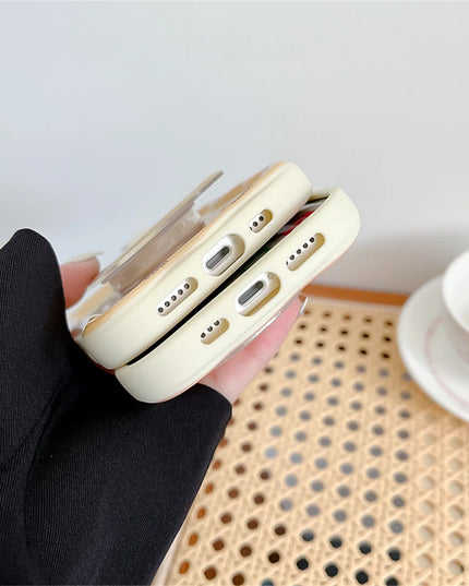 Cute 3D Milk Tea Bear Rabbit Camer Slider Holder Phone Case Cover For iPhone 15 14 13 12 11 Pro Max Plus