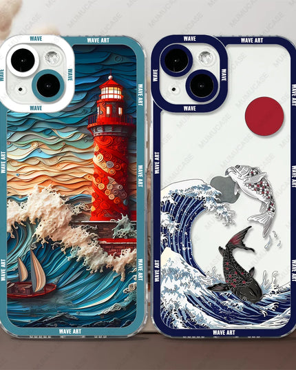 Beautiful Wave Art Phone Soft Case Cover For iPhone 15 14 13 Pro Max Plus Mini