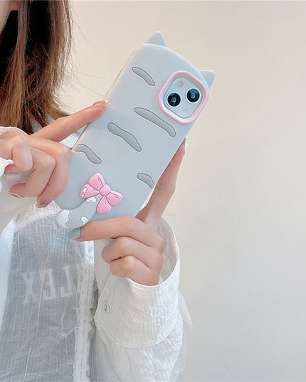 Cute Playful Cat Bow Knot Tail Phone Case Cover For iPhone 15 14 13 12 11 Pro Max Plus