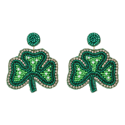 St. Patrick's Day Beaded Lucky Clover Charm Dangle Fashion Earrings - Accessoriesforever