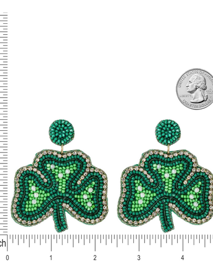 St. Patrick's Day Beaded Lucky Clover Charm Dangle Fashion Earrings