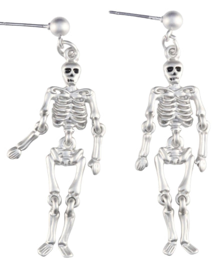 Halloween Costume Jewelry Skeleton Dangle Charm Earrings Silver
