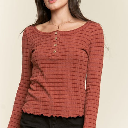 Casual Classic Button Detail Round Neck Striped Fashion Top - Accessoriesforever