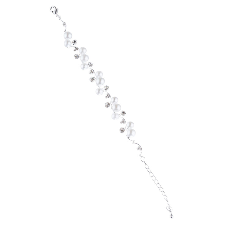 Bridal Wedding Prom Crystal Rhinestone Pearl Bracelet White - Accessoriesforever