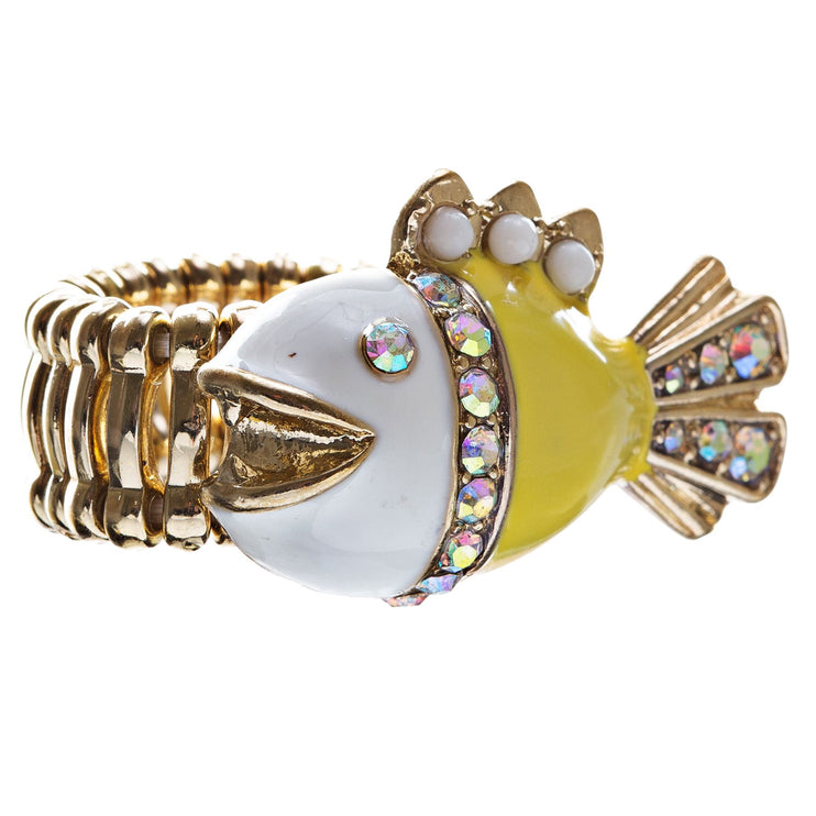 Ocean Theme Crystal Rhinestone Fancy Fishlike Design Stretch Ring